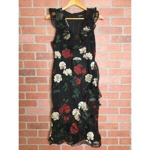 Gianni Bini Floral Embroidered Black Mesh Sleeveless Dress M Fairygrunge